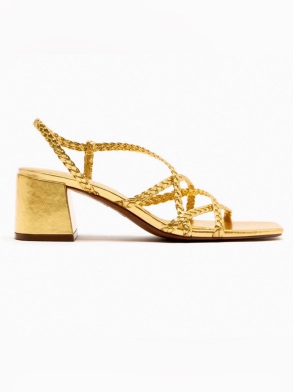 Zara gold woven block heel summer sandal
